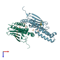 PDB entry 3qnj coloured by chain, top view.