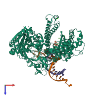 PDB entry 3qnn coloured by chain, top view.