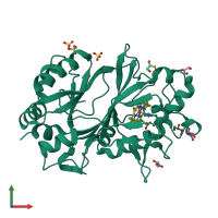 PDB entry 3qns coloured by chain, front view.