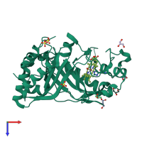 PDB entry 3qns coloured by chain, top view.