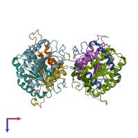 PDB entry 3qnw coloured by chain, top view.