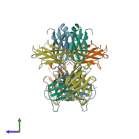 PDB entry 3qny coloured by chain, side view.