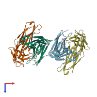 PDB entry 3qny coloured by chain, top view.