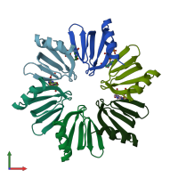 PDB entry 3qo3 coloured by chain, front view.