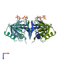 PDB entry 3qo3 coloured by chain, top view.