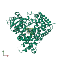 PDB entry 3qoa coloured by chain, front view.