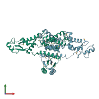 PDB entry 3qod coloured by chain, front view.