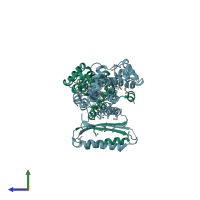 PDB entry 3qod coloured by chain, side view.