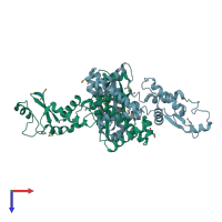 PDB entry 3qod coloured by chain, top view.