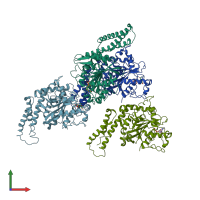 PDB entry 3qof coloured by chain, front view.