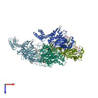 PDB entry 3qof coloured by chain, top view.