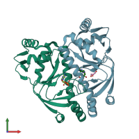 PDB entry 3qop coloured by chain, front view.