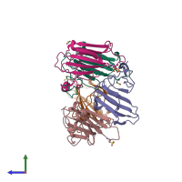 PDB entry 3qor coloured by chain, side view.