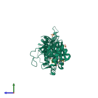 PDB entry 3qox coloured by chain, side view.