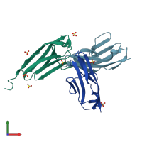 PDB entry 3qp3 coloured by chain, front view.