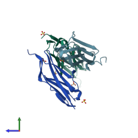 PDB entry 3qp3 coloured by chain, side view.