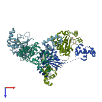 PDB entry 3qp5 coloured by chain, top view.