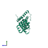 PDB entry 3qp6 coloured by chain, side view.