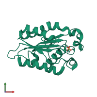 PDB entry 3qpa coloured by chain, front view.