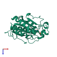 PDB entry 3qpa coloured by chain, top view.