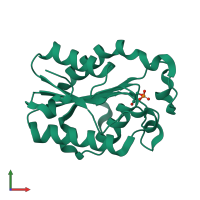 PDB entry 3qpd coloured by chain, front view.