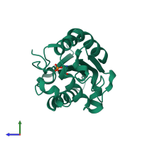 PDB entry 3qpd coloured by chain, side view.