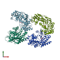 PDB entry 3qpe coloured by chain, front view.