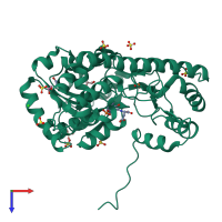 PDB entry 3qpg coloured by chain, top view.