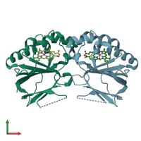 PDB entry 3qpi coloured by chain, front view.