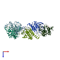 PDB entry 3qpm coloured by chain, top view.