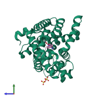 PDB entry 3qpn coloured by chain, side view.