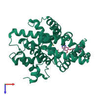 PDB entry 3qpn coloured by chain, top view.