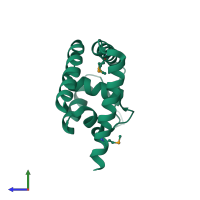 PDB entry 3qpt coloured by chain, side view.