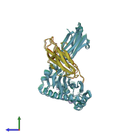 PDB entry 3qq3 coloured by chain, side view.