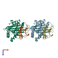 PDB entry 3qq3 coloured by chain, top view.