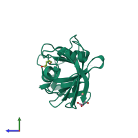 PDB entry 3qq7 coloured by chain, side view.