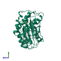 PDB entry 3qqf coloured by chain, side view.