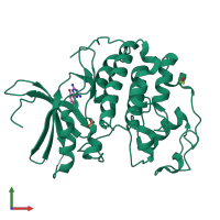 PDB entry 3qqg coloured by chain, front view.