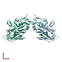PDB entry 3qqi coloured by chain, front view.