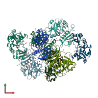 PDB entry 3qqm coloured by chain, front view.
