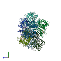 PDB entry 3qqm coloured by chain, side view.