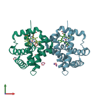 PDB entry 3qqr coloured by chain, front view.