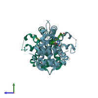 PDB entry 3qqr coloured by chain, side view.