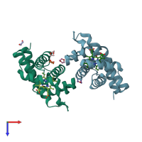 PDB entry 3qqr coloured by chain, top view.