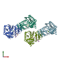 PDB entry 3qqs coloured by chain, front view.