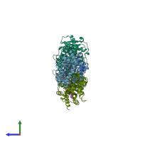 PDB entry 3qqs coloured by chain, side view.