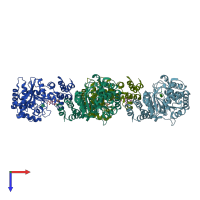 PDB entry 3qqs coloured by chain, top view.