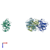 PDB entry 3qqu coloured by chain, top view.