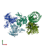 PDB entry 3qqw coloured by chain, front view.