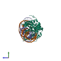 PDB entry 3qqy coloured by chain, side view.